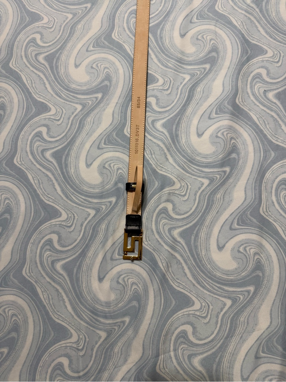 Versace Black and Beige Leather Belt with Gold Greek Buckle